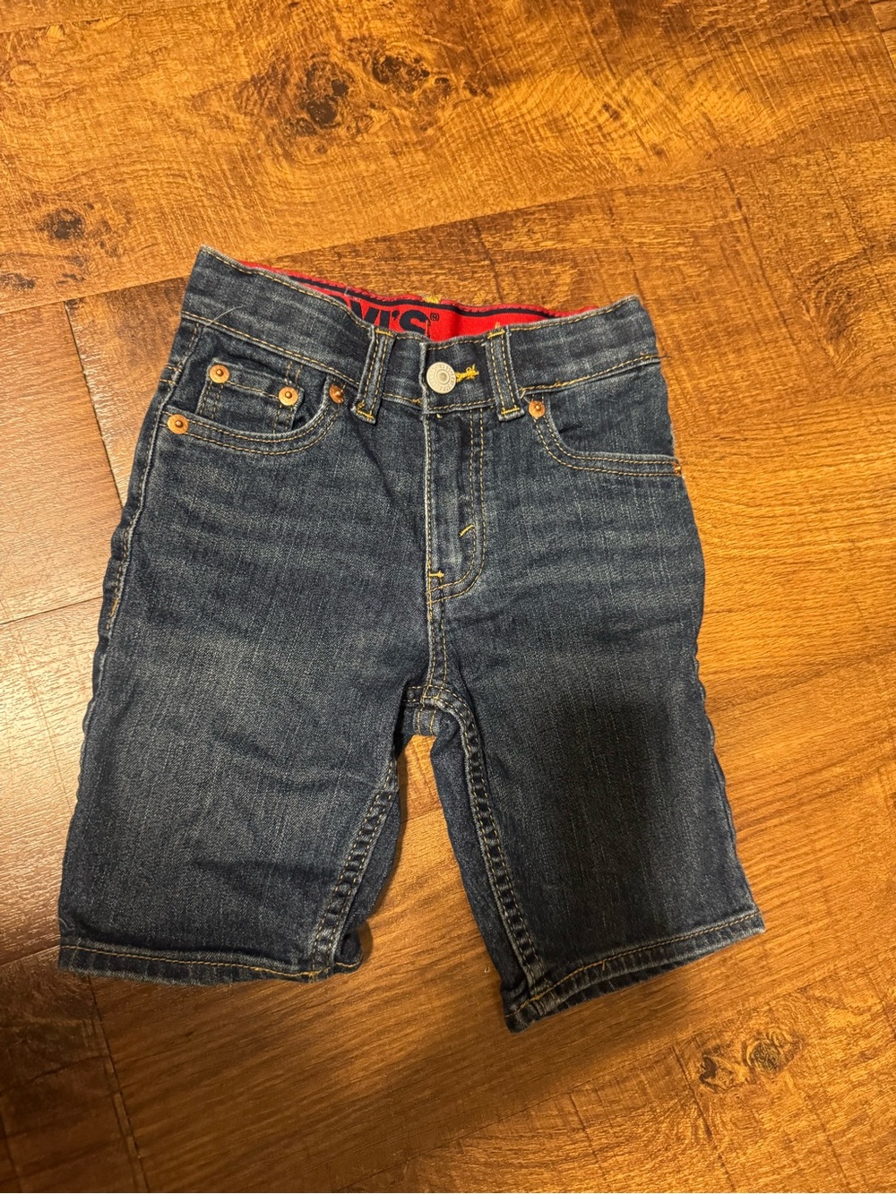 Levi's Kids Dark Denim Shorts with Red Waistband Detail